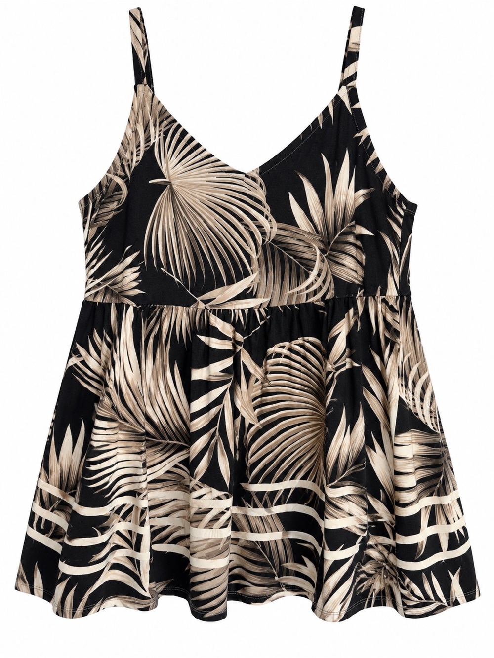 Torrid Super Soft Black & Beige Tropical Leaf Babydoll Tank Top – Size 1
